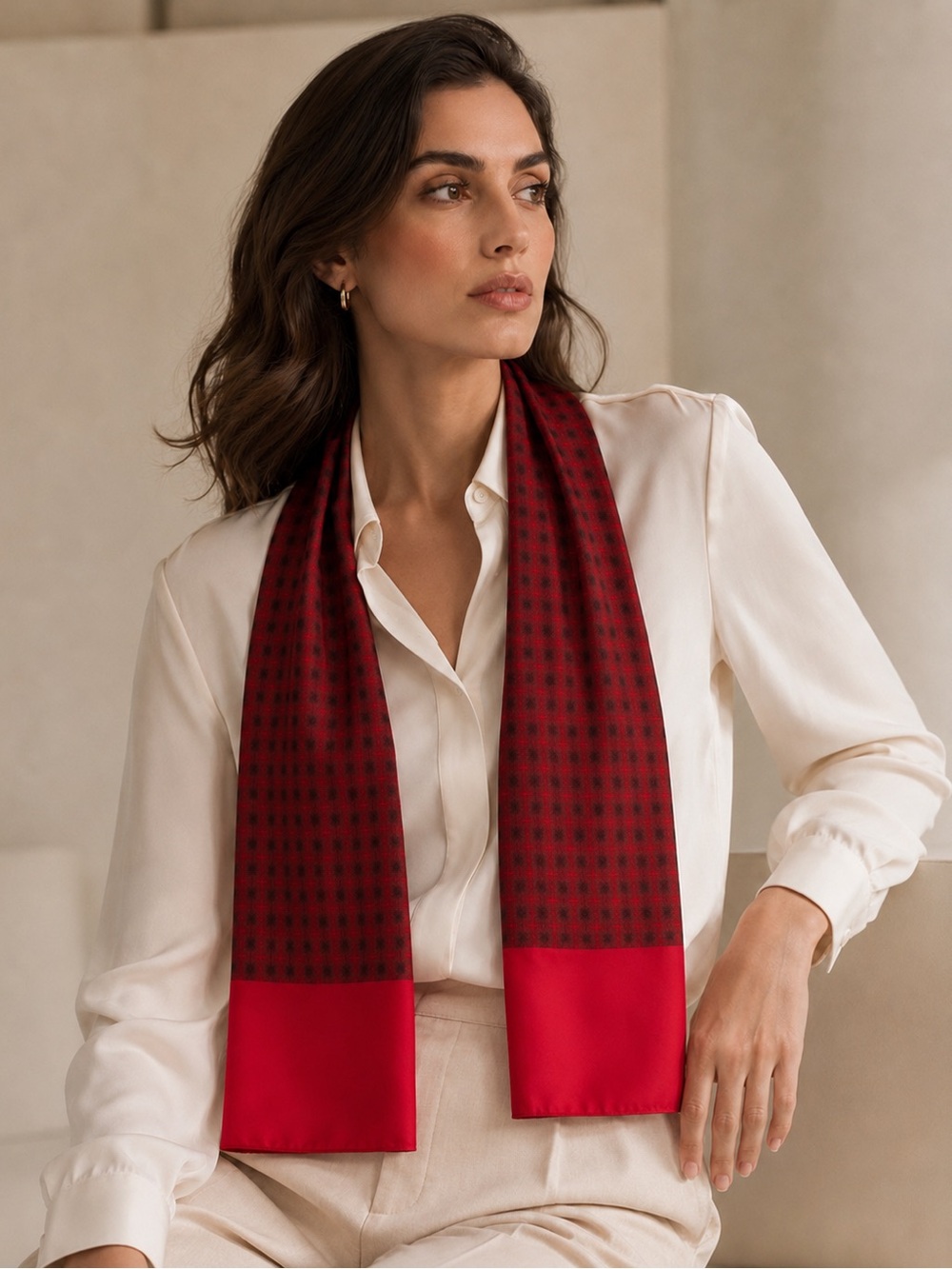 Hermès Paris Ascot Foulard Silk Scarf in Red Geometric Print